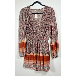 Charlotte Russe XL ROMPER flowers & paisley Romper BOHO V Neck‎ NWT